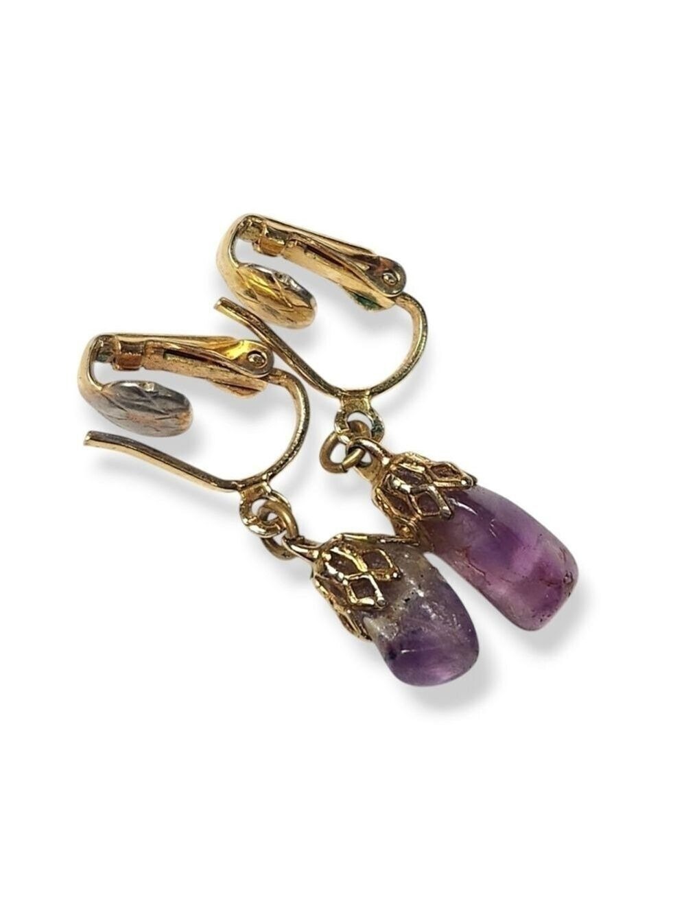 Vintage Purple Amethyst Clip-on Dangle Earrings